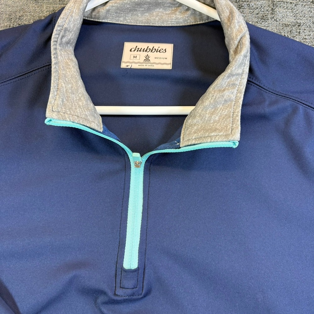 Chubbies Quarter Zip Pullover Mens Medium Navy Blue Performance Turquoise Accent - Picture 5 of 11